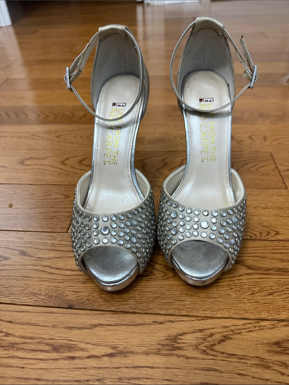 Studded Silver Open-Toe Ankle Strap Heels